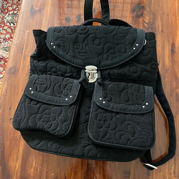 Vera Bradley Backpack Black Quilted with Drawstring and Flap Closure 14” main image 6